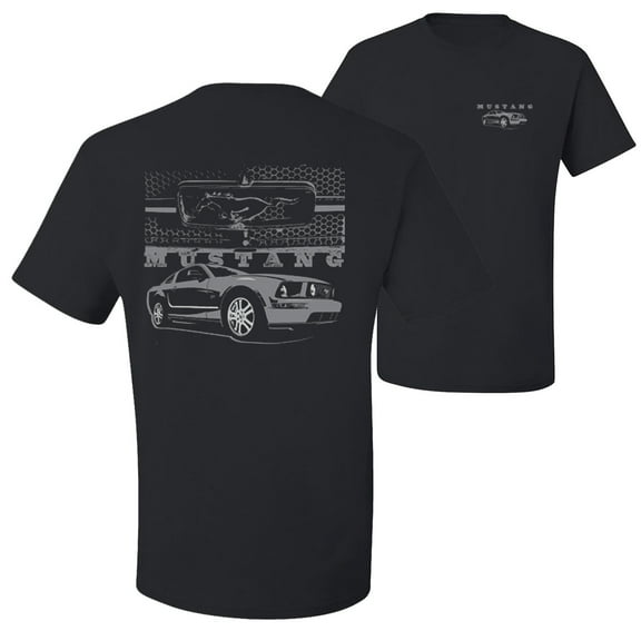 Wild Bobby,Distressed Ford Mustang Front Grill Cars and Trucks Front and Back Men's Graphic T-Shirt, Black, Small