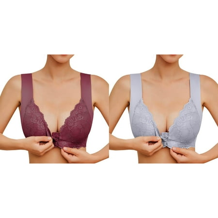 Rinsvye 2 Pcs Womens No Steel Ring Medium Sports Bra for Women French Womens Front Close Women S Bras Bra T Back Plus Women Bras Size Seamless Unlined Bra Women Bras Wireless Cotton for Large Bust