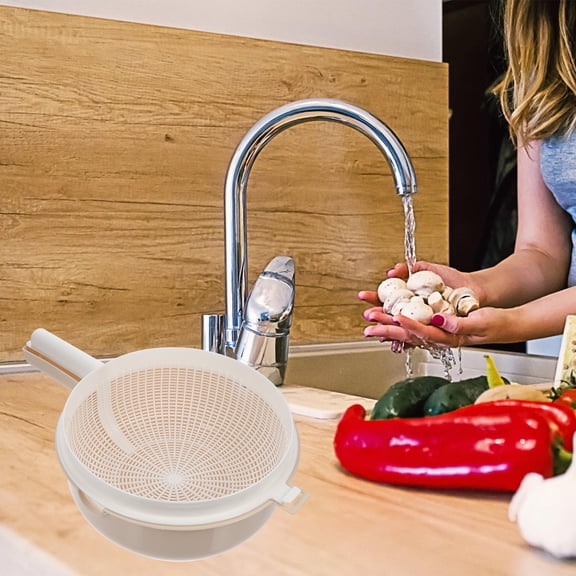OHOIOLLA Beige Double-Layer Kitchen Pasta Strainer with Efficient Draining