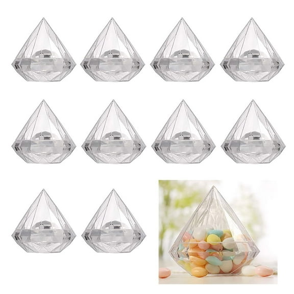 Ksopiavobs 12 Pcs Diamond Candy Boxes Plastic Wedding Favor Boxes Clear Jars Candy Storage Boxes Gift Boxes for Wedding Baby Shower Christmas Birthday Party Decorating Ornament Container (Diamond)