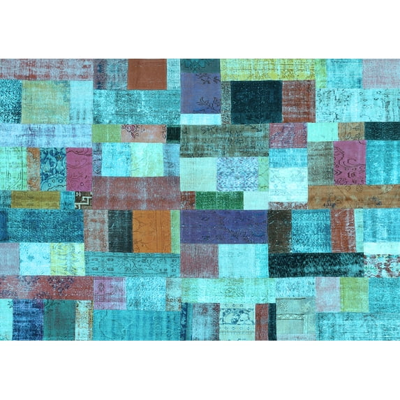 Ahgly Company Indoor Rectangle Patchwork Light Blue Transitional Area Rugs, 5' x 8'