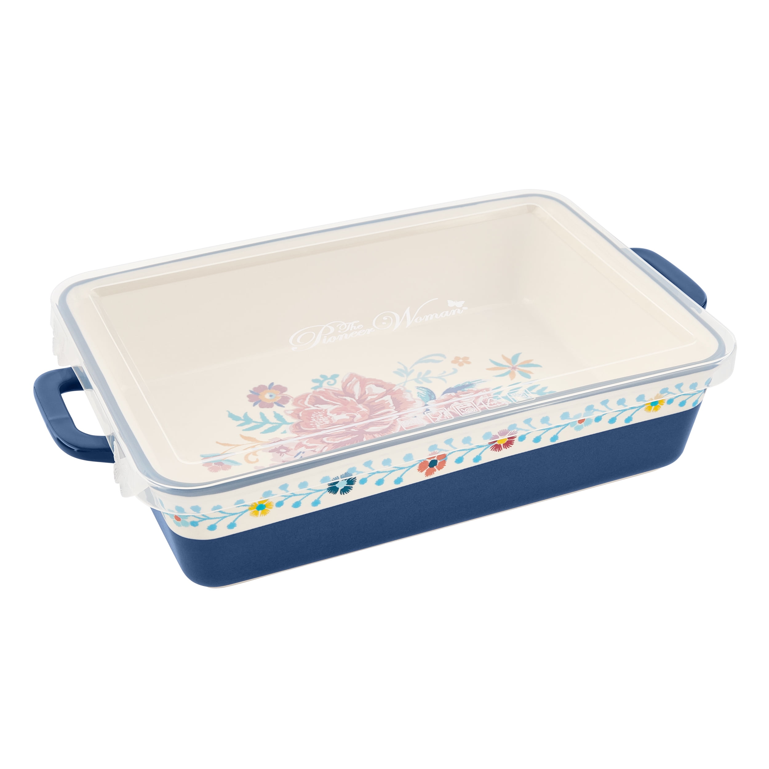 (3 pack) The Pioneer Woman Keepsake Floral 7" x 10" Ceramic Baking Dish with Lid