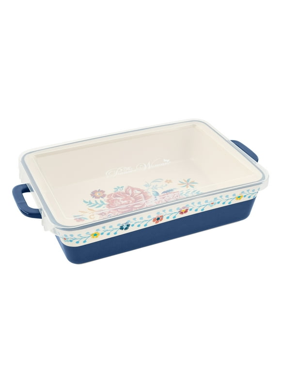The Pioneer Woman Keepsake Floral 7" x 10" Ceramic Baking Dish with Lid