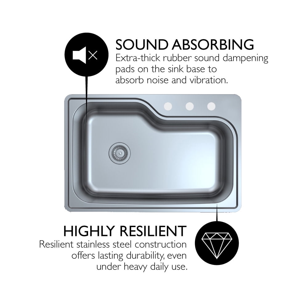 Design House Stainless Steel 33" Rectangular Kitchen Sink with 3-Holes, Silver