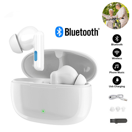 TWS Bluetooth Personal Sound Amplifiers for Ears with Noise Reduction, Mini Invisible Sound Amplifier Voice Enhancer Devices with Portable Charging Case for Seniors,White,1 Pair
