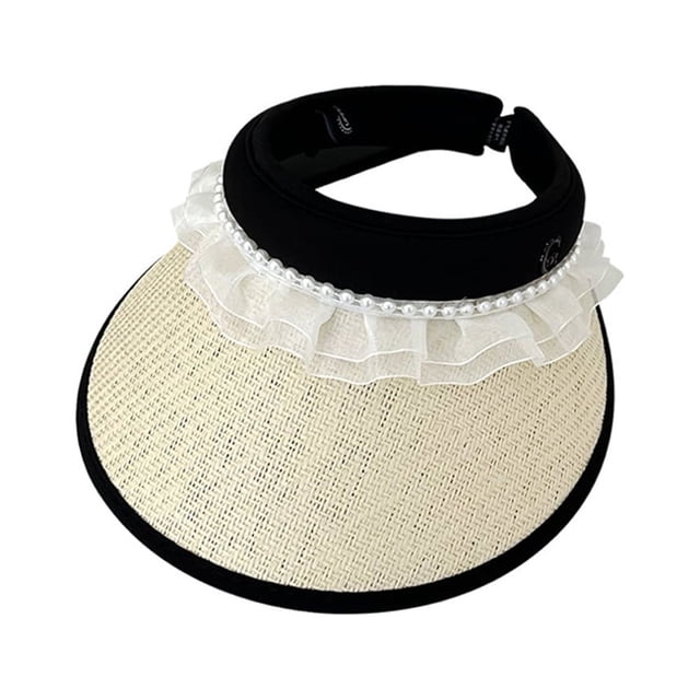 Sombrero de paja de encaje ajustable con circunferencia de 55-58cm, sombrero vacío para mujer, sombrero protector solar antiultravioleta para cubrir la cara de verano