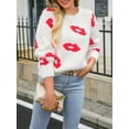 thumbnail image 6 of FEORJGP Women's Valentine’s Day Sweater Cartoon Lip Print Knitwear Jumper Long Sleeve Sweatshirt Round Neck Pullover Warm Knitted Chunky Cable Tops Loose Casual Spring Fall Clothes, 6 of 9