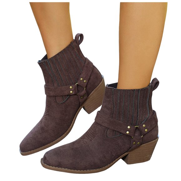 Leozcaa Women's Cowboy Cowgirl Boots Retro Embroidered Pointed Toe Ankle Boot Western Booties Brown