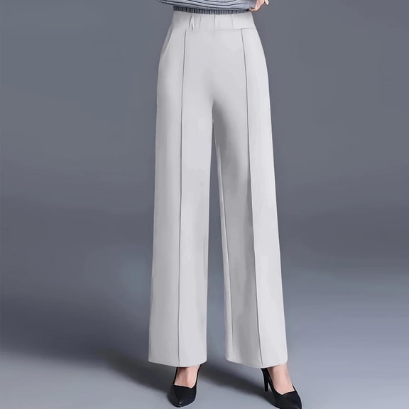 WHLBF Pants for Women Wide Leg High Waisted Loose Casual Pants White S