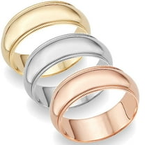 Pompeii 8mm Milgrain Plain High Polished Dome Wedding Band 10k White, Yellow, Rose Gold
