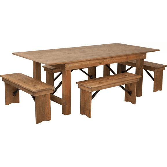 7' x 40'' Antique Rustic Folding Farmhouse Dining Table with 4 Bench Set