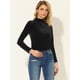 thumbnail image 3 of Blusa básica de cuello alto de terciopelo elástico con cuello simulado para mujer Negro L, 3 of 5