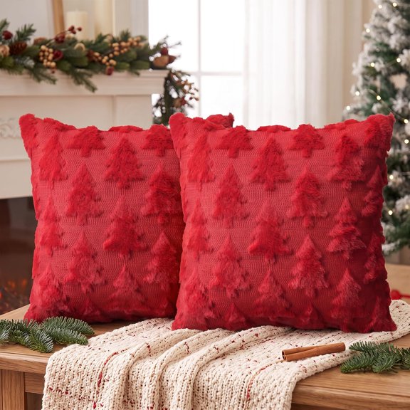 Christmas Throw Pillow Covers Soft Plush Jacquard Festivals Winter Cushion Case Decoration for Sofa Couch Bedroom Living Room Home Decor, Ornament Storage, 24 x 24 Inch 1 Pack