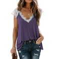thumbnail image 3 of Camiseta de mujer Encaje Cuello en V Sin mangas Casual Loose Girl Summer Top, Morado, XL kenally AP001333-14, 3 of 5