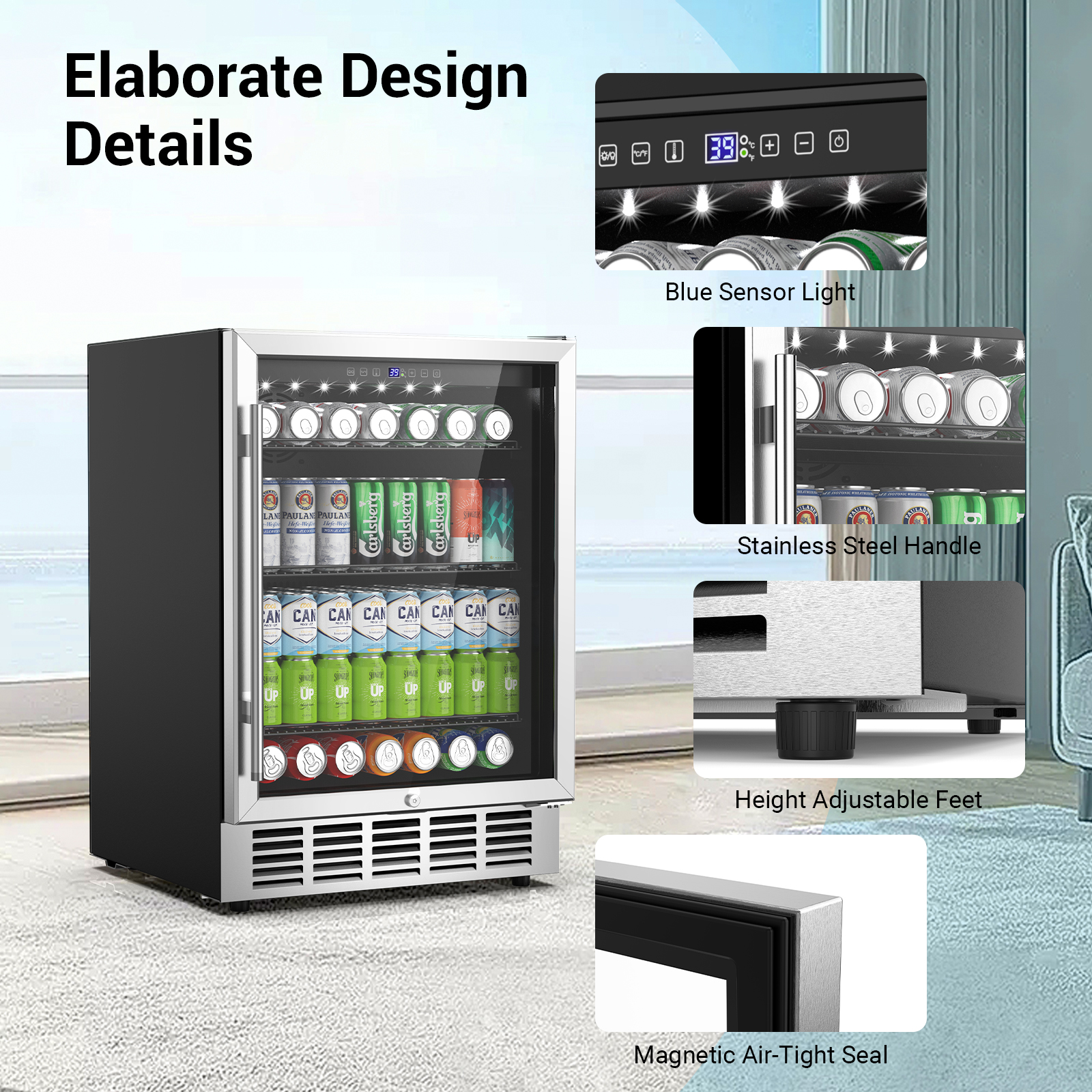 Friwest 24 Inch Beverage Refrigerator Cooler,190 Cans Wide Beverage and Beer Fridge with Glass Door and Powerful Cooling Compressor