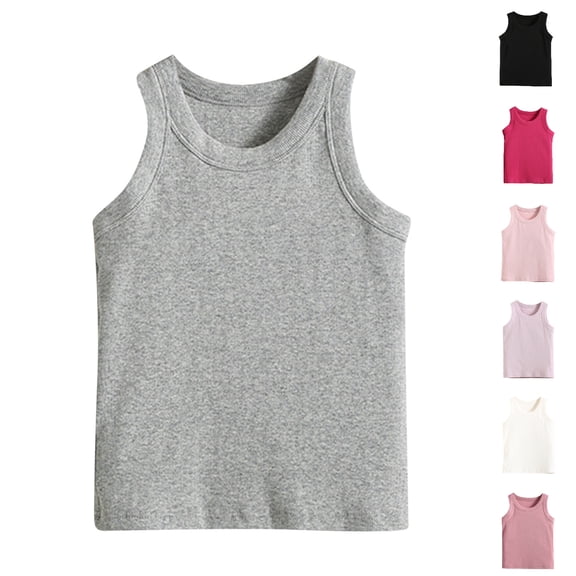 SGFCWSX Kids Tank Tops Girls Solid Sleeveless Crew Neck Everyday Wear Top Gray Size 8 Years