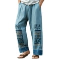 thumbnail image 2 of SGFCWSX Mens Harem Pants Elastic Waist Drawstring Patchwork Loose Boho Hippie Beach Casual Pants Sky Blue Size M, 2 of 5