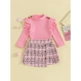 thumbnail image 2 of Toddler Girls 2Pcs Spring Outfits Ruffle Long Sleeve Ribbed Tops + Tweed Skirt Set, 2 of 7