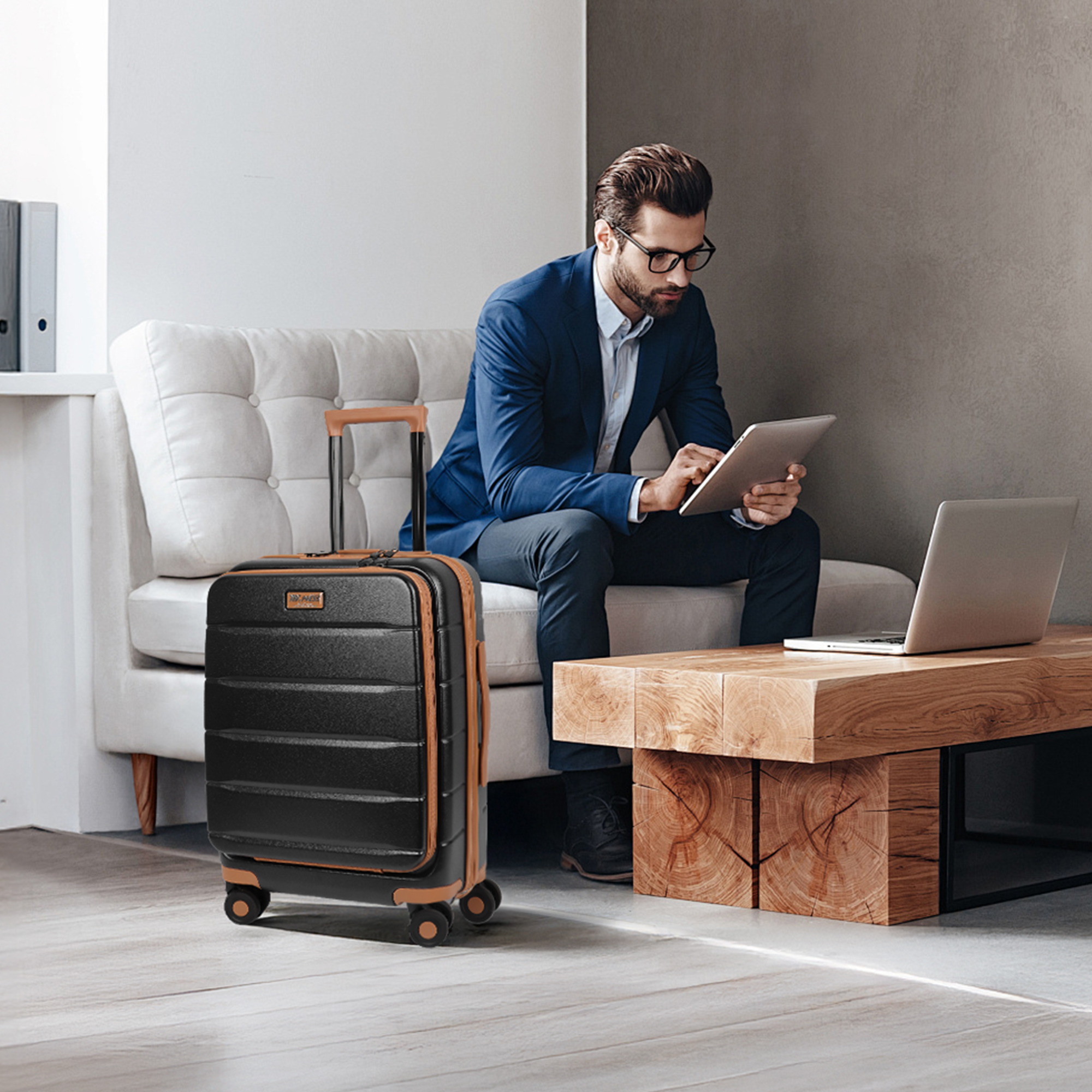 Carry On Luggage 22 x 14 x 9 Airline Approved Lightweight Hardside Spinner Luggage with TSA Lock and Laptop Compartment, Black, CY2431