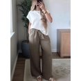 thumbnail image 6 of Women's High Waisted Drawstring Pockets Wide Leg Pants Woman Plaid Trousers for Casual Summer Black & White S, 6 of 10
