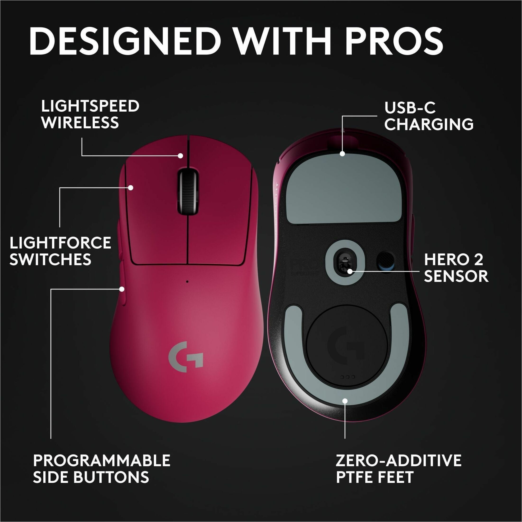 Logitech G Pro X Superlight 2 Dex Lightspeed Wireless Gaming Mouse, Pink