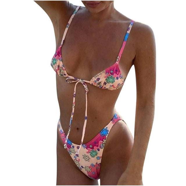 Daisyyozoid Maillots de Bain pour Femmes Liquidation Mode Décontractée Imprimé Taille Fine Bikinis Ensembles