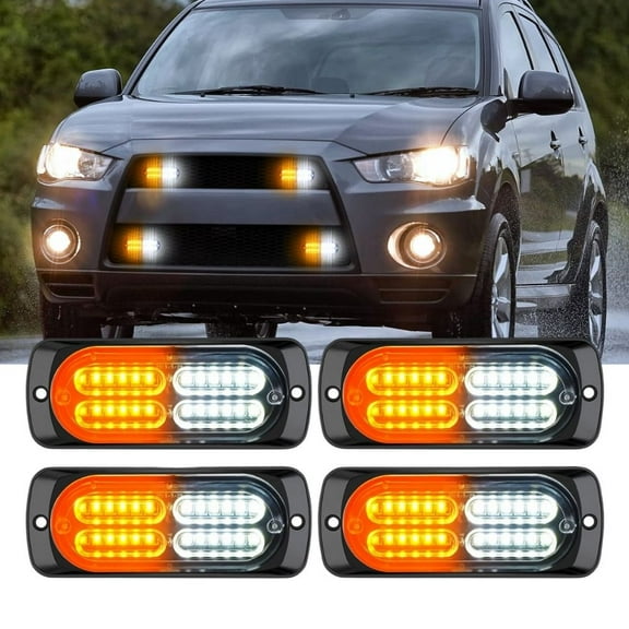 Nilight 4Pcs 24Led Emergency Strobe lights 12V 24V Amber White Surface Mount Grille Hazard Safety Warning Lights Sync Feature Side Flashing Marker Flash Lights for Car Truck Campers