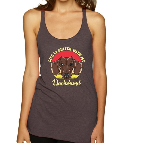 Wild Bobby, Life is Better with My Daschund Cute, Dog Lover, Women Tri-Blend Racerback Tank Top, Brown, Small