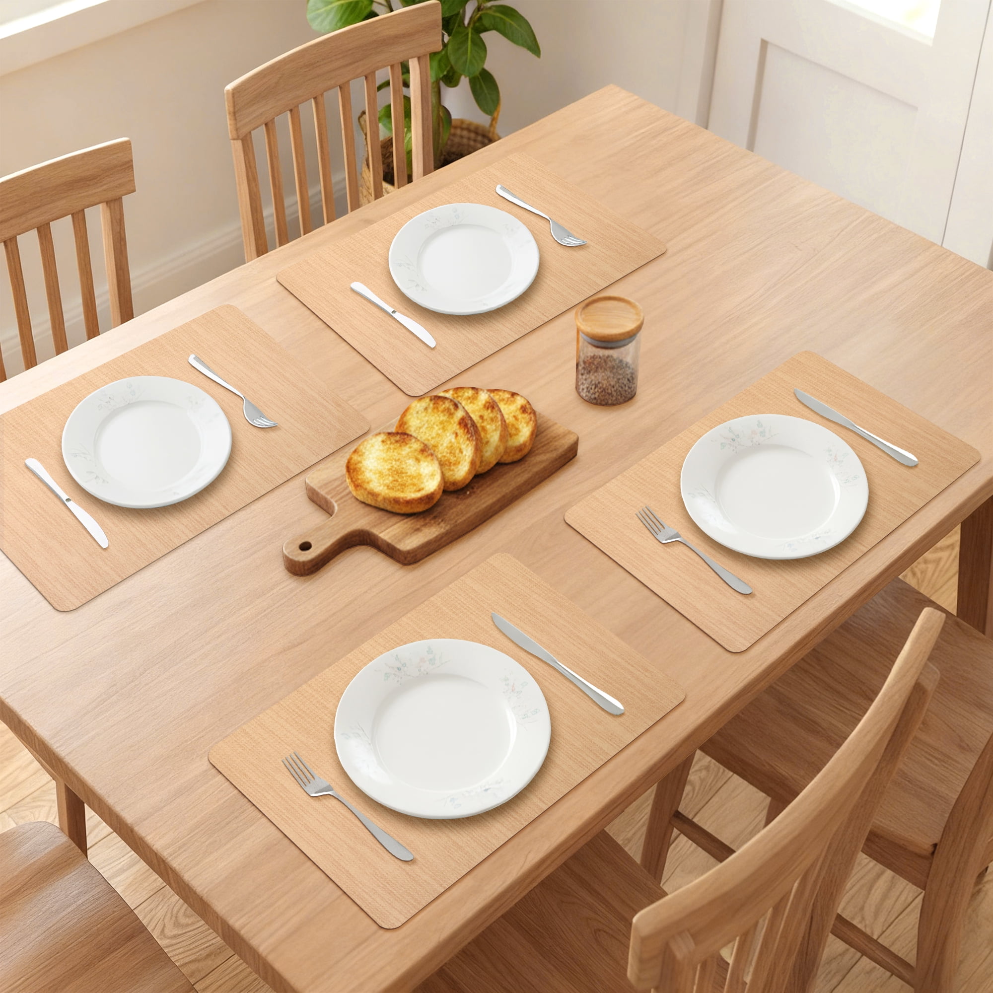 Unique Bargains 6pcs Faux Leather Table Mats for Kitchen Apricot 16.9"x11.8"