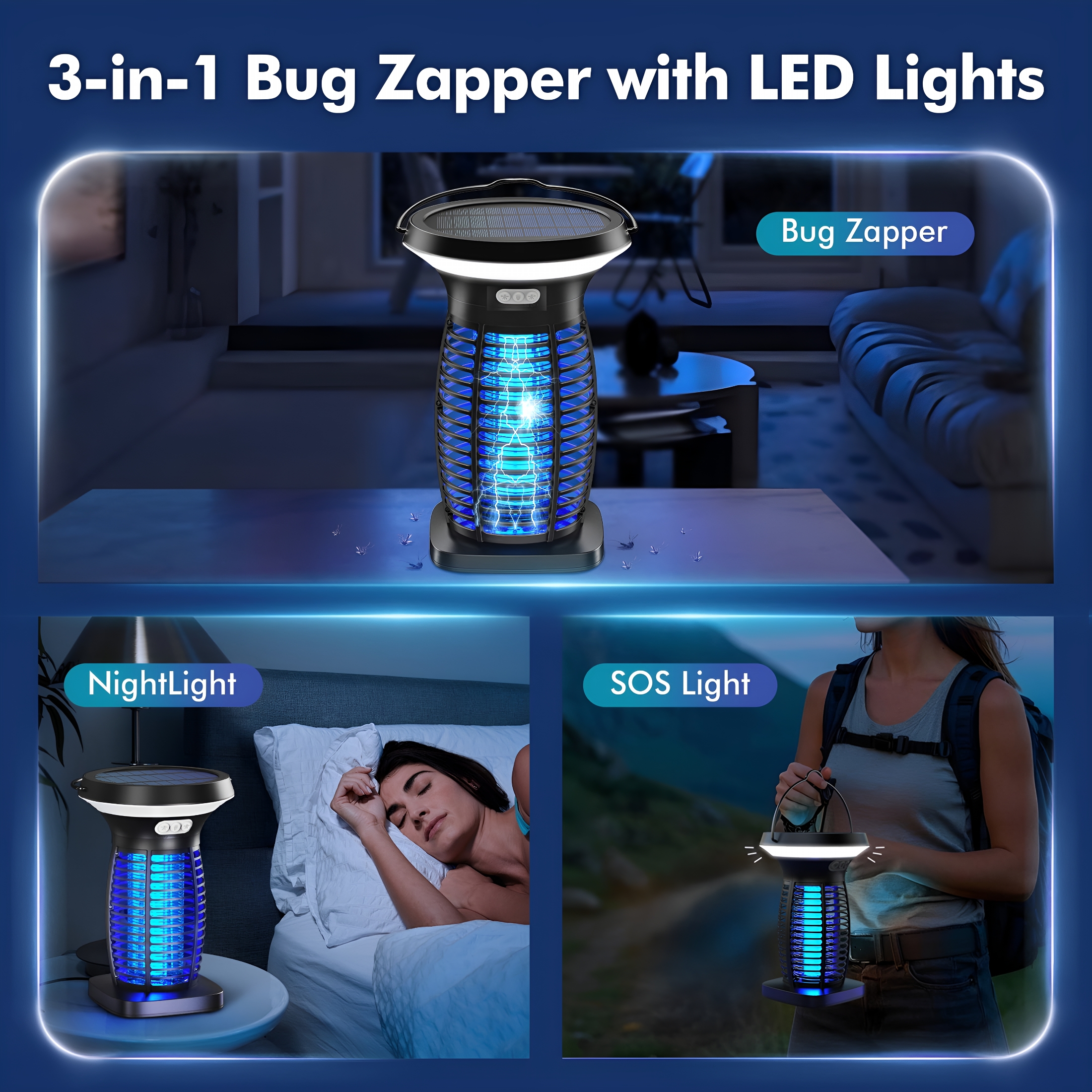HIBIBUD 2026 New Solar Bug Zapper Outdoor,Waterproof Fly Mosquito Killer Lamp,4200V Electric Trap for Patio,Camping for Garden, Backyard, Porch, Terrace, Campsite 2Pcs