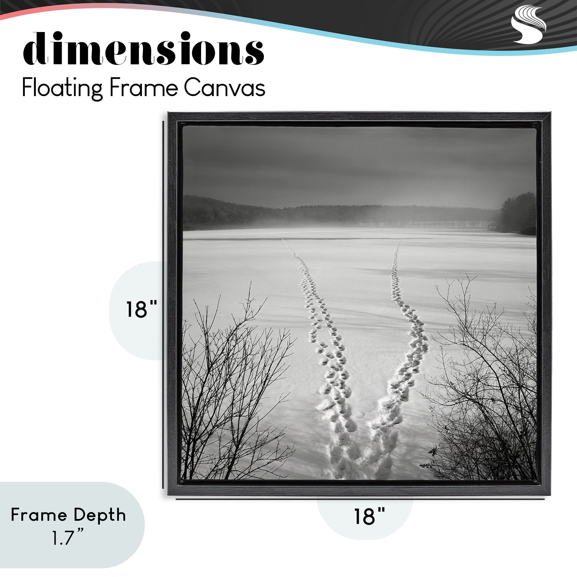 Stupell Industries Snowstep Tracks Across Frozen Lakes Black Framed Floater Canvas Wall Art, design by Chip Forelli