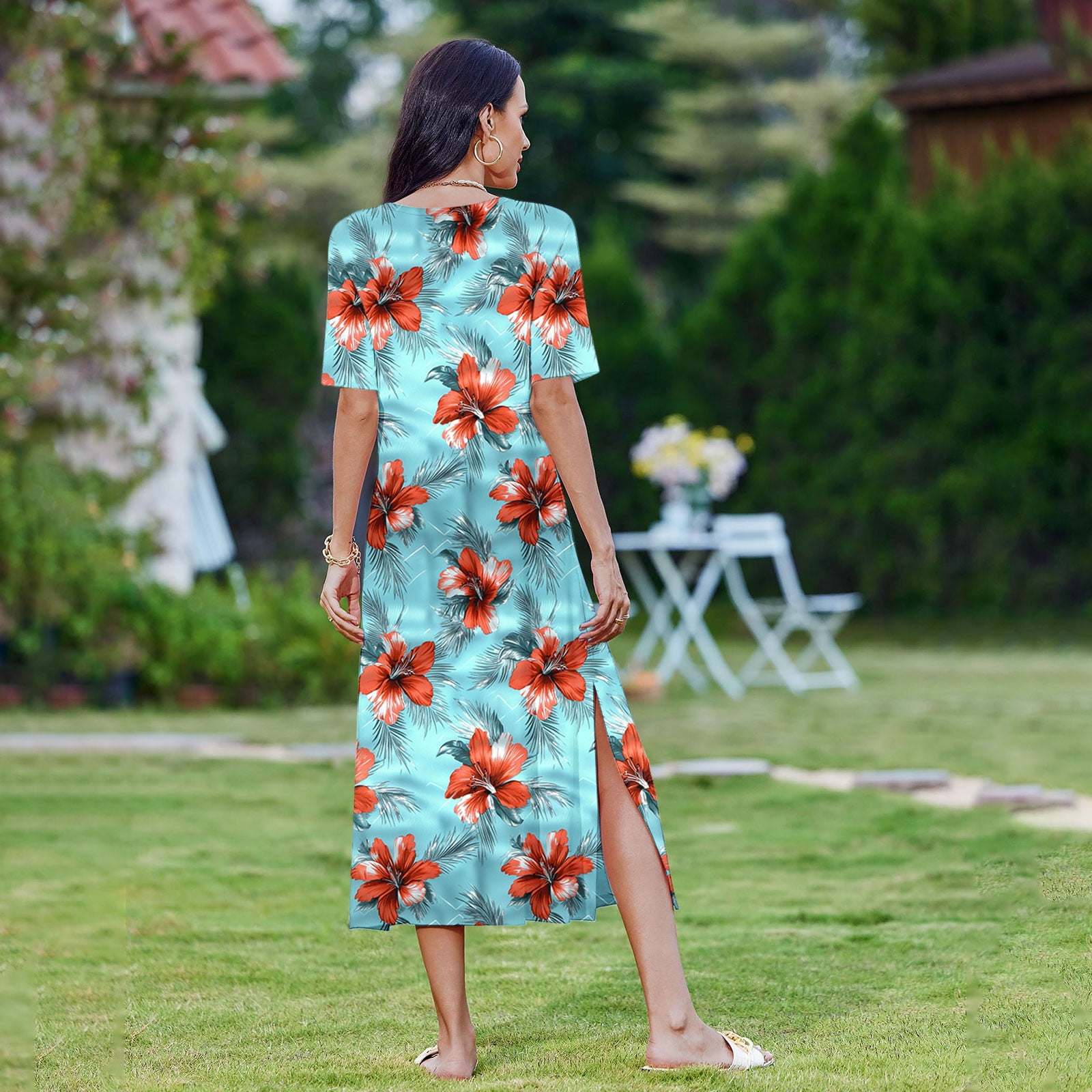 s Yrmaups Ladies Casual 2025 Swing Floral Print Aline Split - Main Image