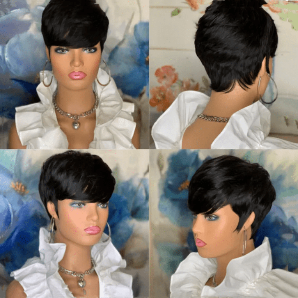SUCS Blonde Pixie Short Cut Bob Wig With Bangs - Wavy Human Hair Wig/Brazilian Straight Wig/For Women & Girls