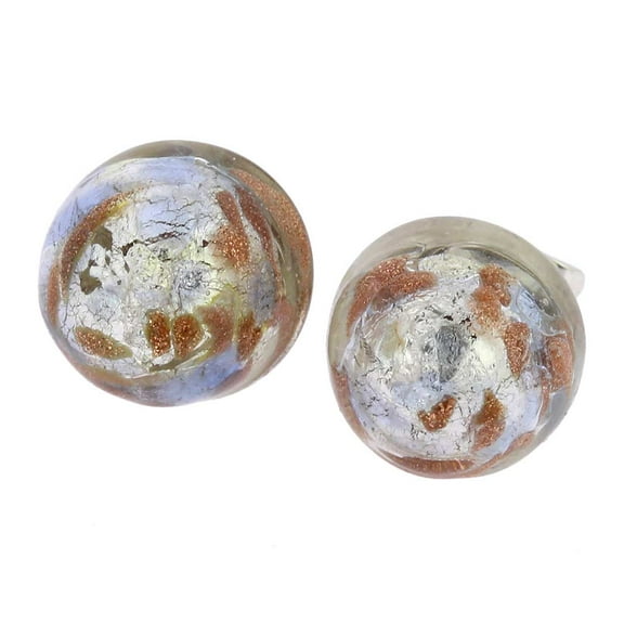 GlassOfVenice Murano Glass Button Stud Earrings - Silver Ice Confetti