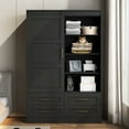 thumbnail image 2 of PAPROOS Wooden Armoire Wardrobe Closet with 4 Drawers and Hanging Rod, Clothing Storage Cabinet with Shelves, Sturdy Freestanding Modern Bedroom Clothing Armoires, Black, 2 of 8
