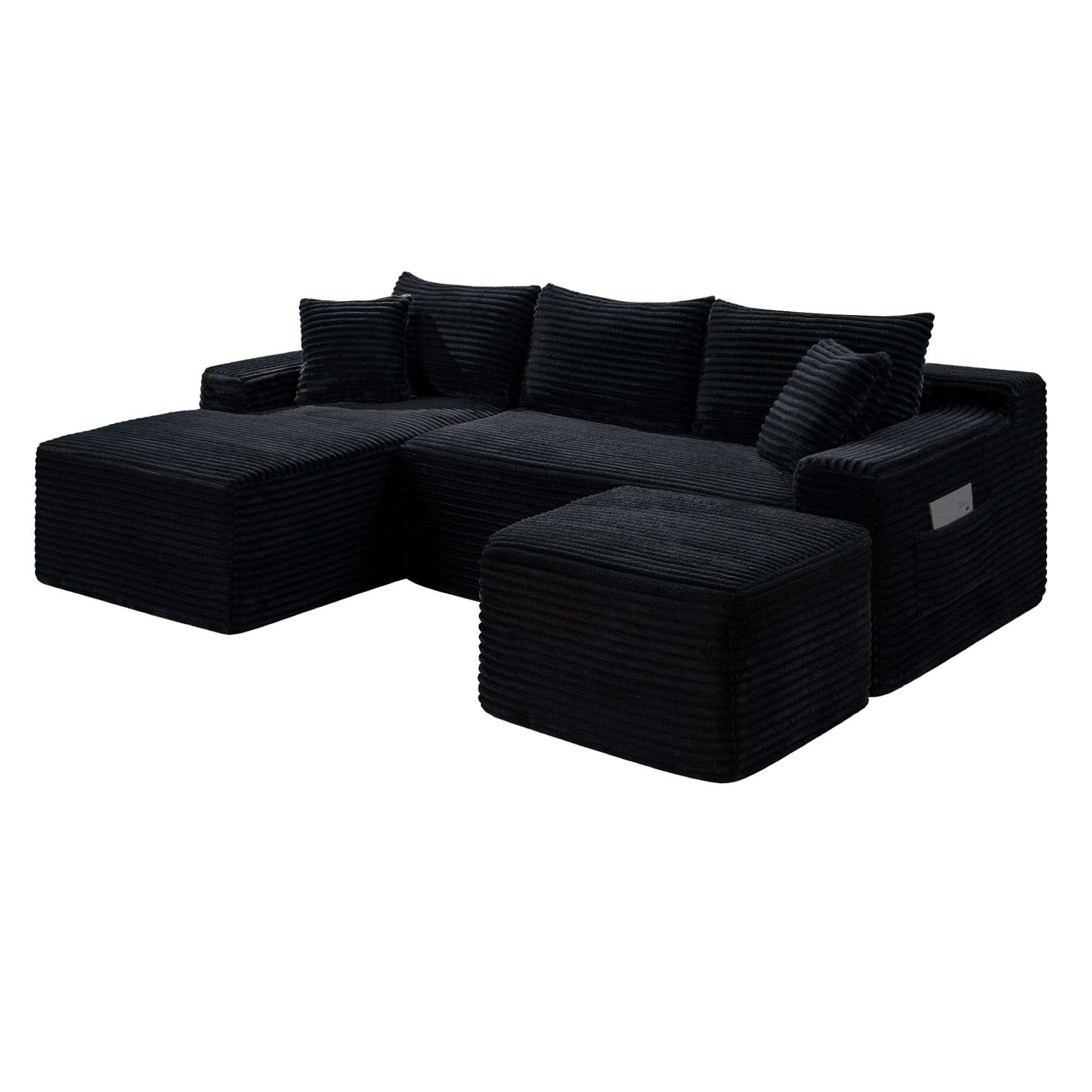 Leumius 106" Sectional Sofa Couch with Deep Seat,U-Shaped Cloud Modular Sleeper Couches for Living Room,Bedroom,Apartment,No Assembly Required,Black-Left