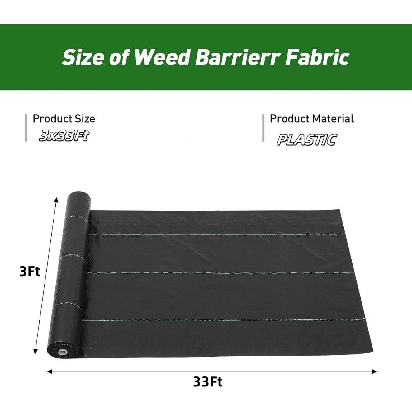 Tutuviw 3x33Ft Weed Barrier Fabric,Plastic Landscaping Fabric Cover for Ground,Heavy Duty Black Breathable Weed Barrier for Ground,Garden