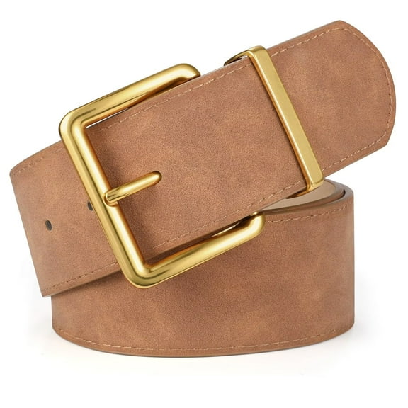 JASGOOD Women Wide Belt Fashion Suede Belt Ladies Thick Belts with Gold Buckle Brown