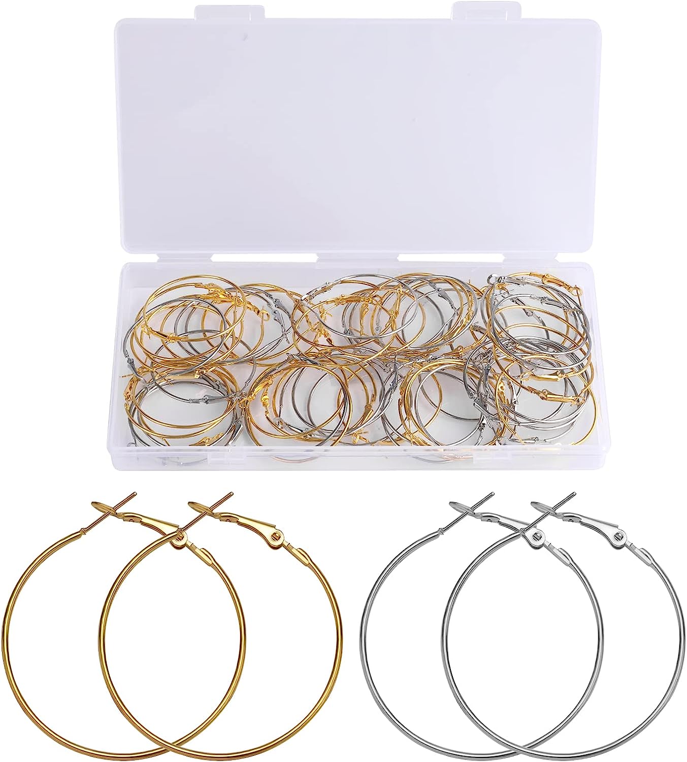 60 Pcs Big Hoops Earrings, 40mm Hoops Earrings Thin Hoops Earring White K/Gold Plated Open Beading Earring Hoops for Jewelry Making Craft Art DIY