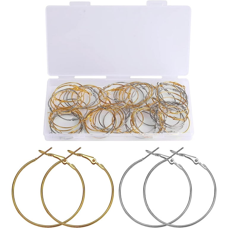 60 Pcs Big Hoops Earrings, 40mm Hoops Earrings Thin Hoops Earring White K/Gold Plated Open Beading Earring Hoops for Jewelry Making Craft Art DIY