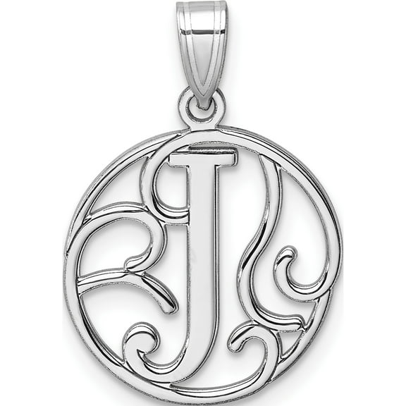Sterling Silver Small Rhodium-Plated Fancy Script Letter J Initial Pendant (Width 16.99) (Length 25.65) - Jbsp