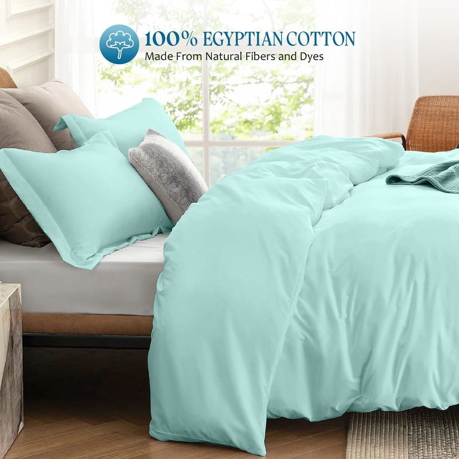 600 Thread Count 100% Egyptian Cotton 1 Piece Duvet Cover with Zipper Closure & Corner Queen/Full 1 Pc Duvet Cover Color Aqua Blue Solid