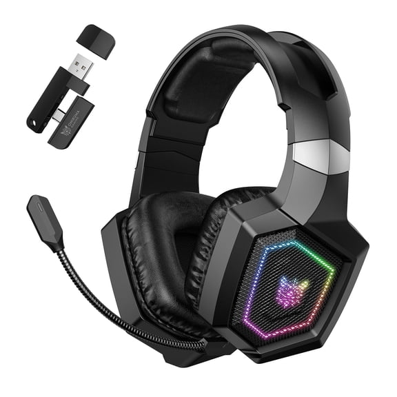 Wireless Gaming Headset for PS5 PS4 PC Xbox Switch, 2.4G Bluetooth 5.3 Low Latency Gaming Headphones with Microphone, 50mm Driver, 1000mAh Battery, Type-C Charging