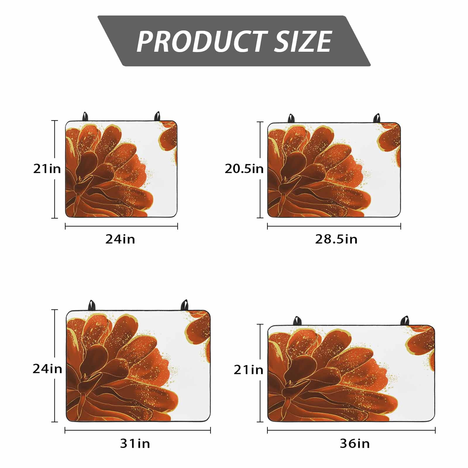 Burnt Orange Stove Top Cover for Electric Stove, Heat-proof & Non Slip Glass Top Stove Cover Protector, Sparkle Gold Stained Floral Flower Art Kitchen Flat Cooktop Rubber Mat 31x24 Inches