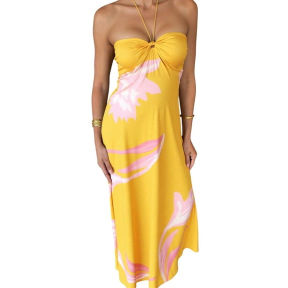 Summer 2025 Floral Halter Neck Maxi Dress Sexy Flowy Long Sundress for Beach Parties Formal Events Wedding Guests