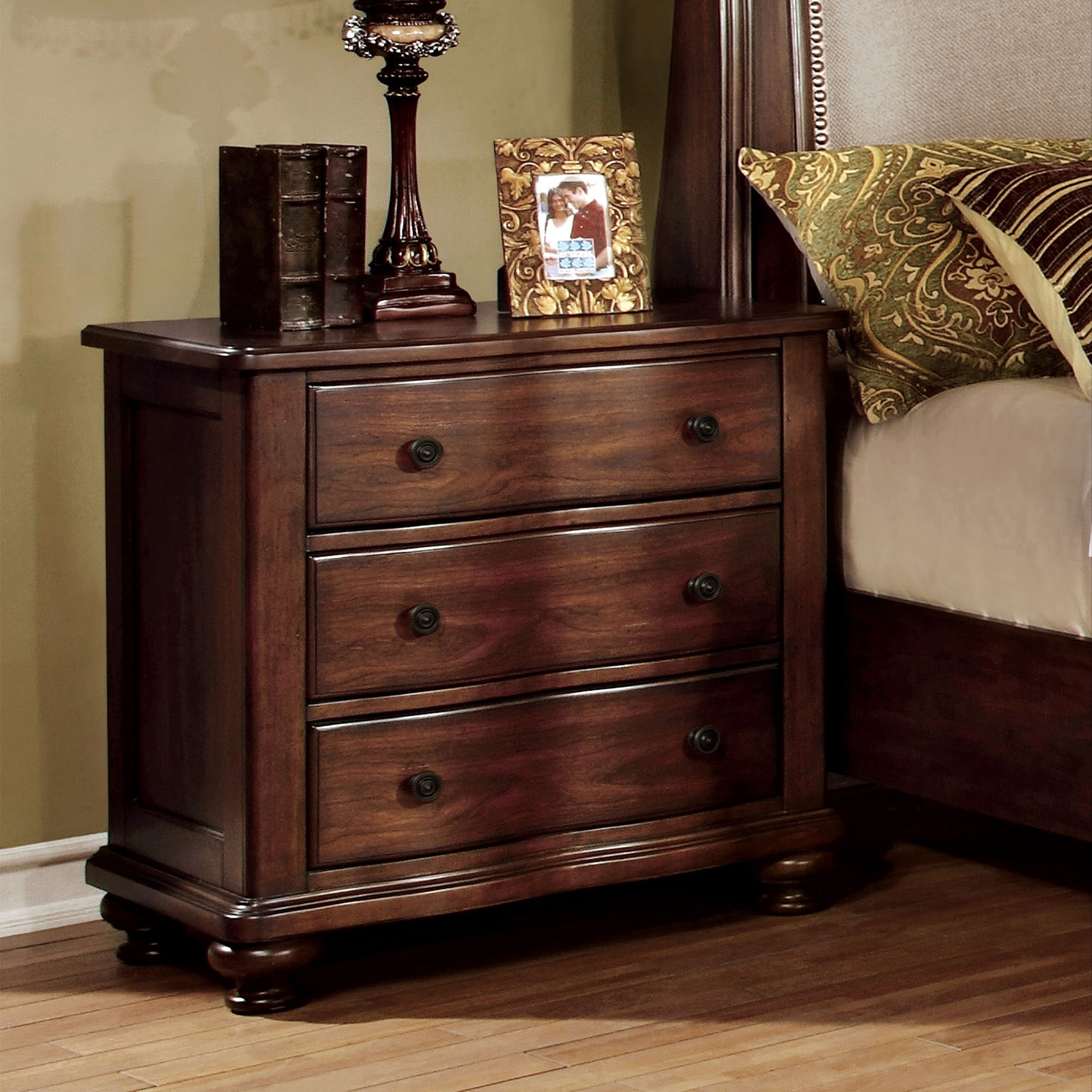 Furniture of America Danna Nightstand with 3Drawer, Brown Cherry