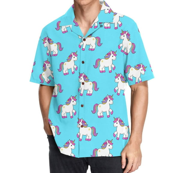 ALAZA Unicorn Cute Men's Hawaiian Shirt Short Sleeve Casual Button Down Shirts M