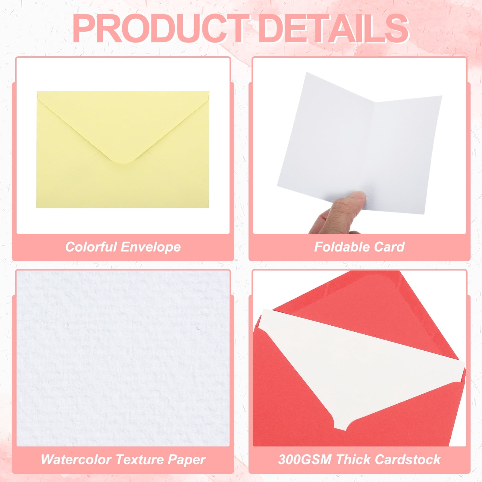 4x6 Inch Pure Cotton Watercolor Cards, 50 Sets Postcards with Envelopes 140lb/300 GSM for Art Painting Creative Thank Notes, Yellow