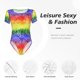 thumbnail image 4 of Balery Colorful Tie Dye Body de cuello redondo de manga corta para mujer Tops de manga corta Tops básicos-X-Large, 4 of 7