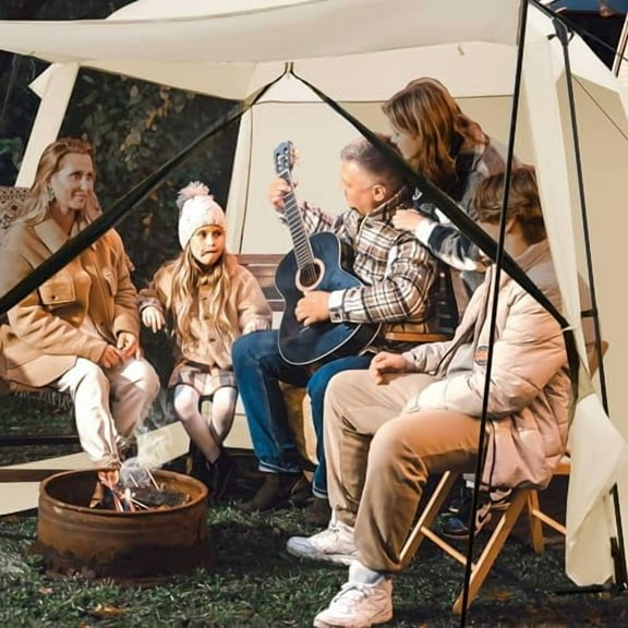 HAPPYGRILL Portable Screen Shelter Camping Tent for 6-8 People, 4-Side Mesh Walls, Carrying Bag, 2 Vestibules, 2 Zippered Doors, Easy Setup, Family Tent for Backpacking Hiking Beac